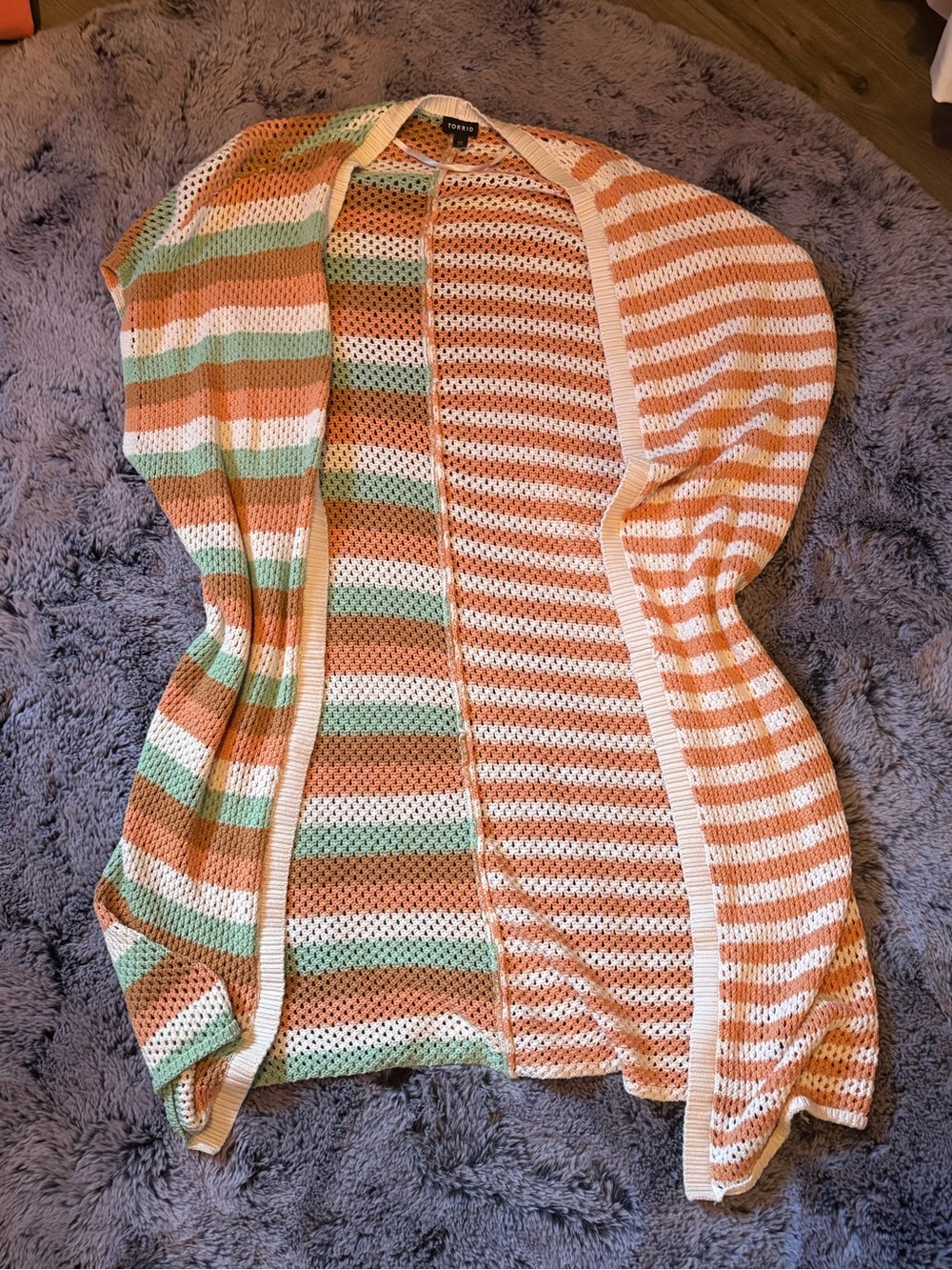 torrid Open-Front Striped Cardigan in Orange, Cream & Mint